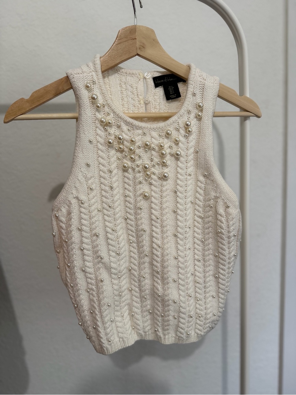 House of Harlow 1960 Pearl-Embellished  Knit Tank Top